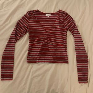 Red Black and White striped top